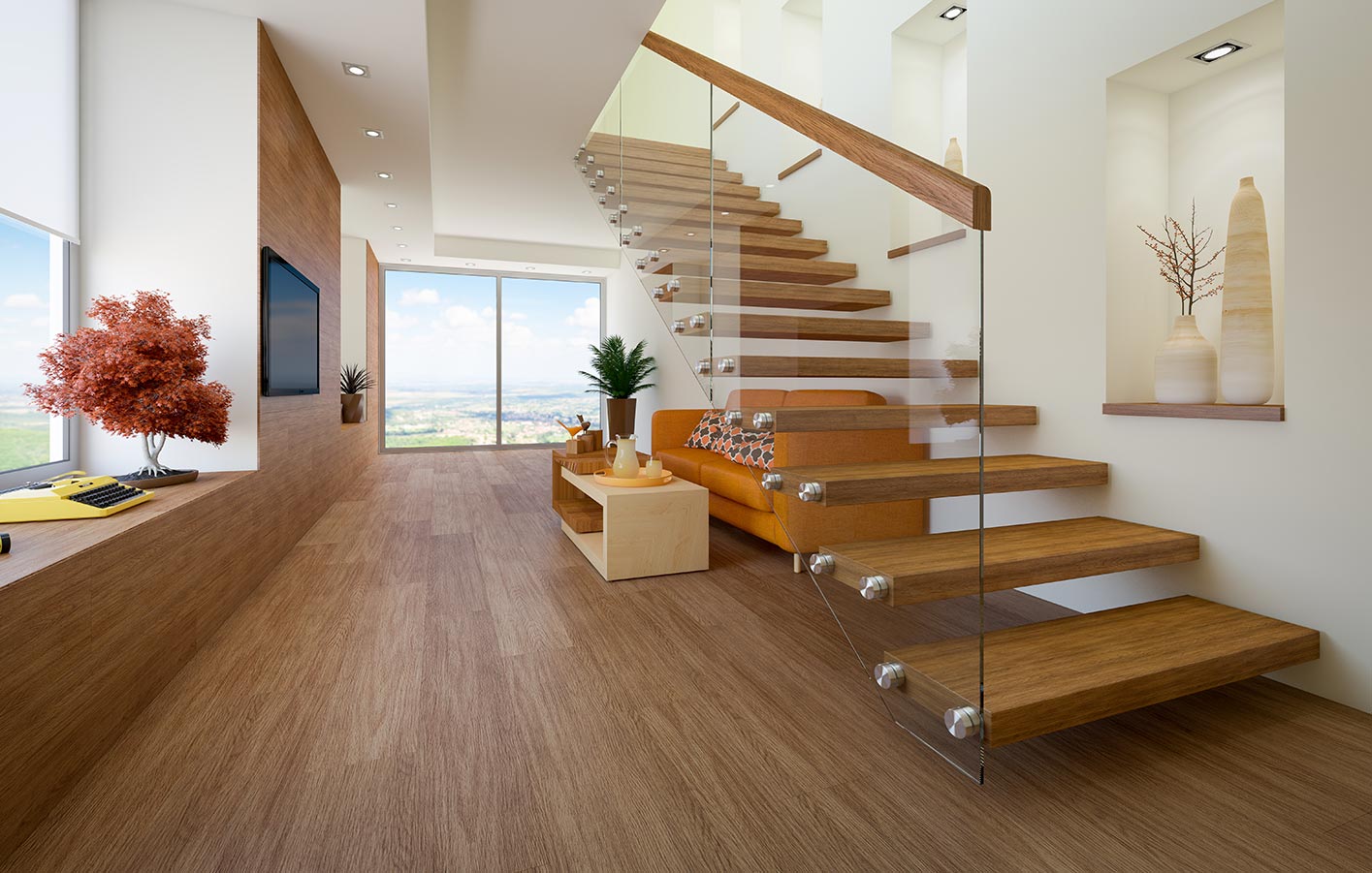 Fachmarkt für den Innenausbau, Treppen und Paneele für Wand und Decke